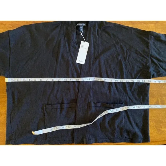 NEW Eileen Fisher Organic Linen Crepe Stretch Short Cardigan Black L/XL - Picture 10 of 12